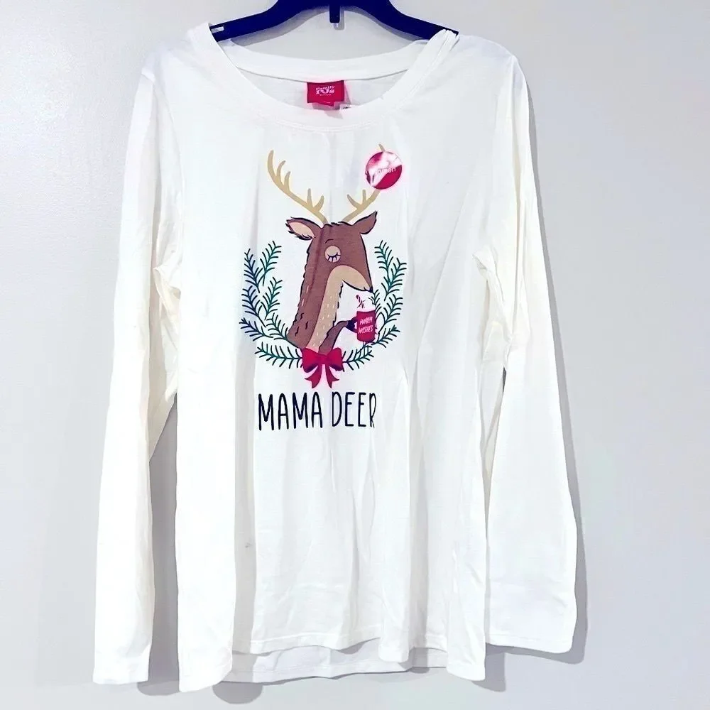 FAMILY PAJAMAS Matching Women's Mama Deer Mix It Family Pajama Set, grey New L